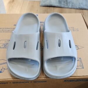 Hoka Light Gray Slide Sandals